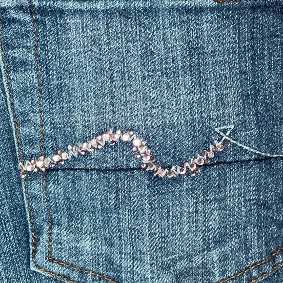 7 For All Mankind Bootcut Blue Jeans Pink Swarovski Crystal Back Pockets SZ 30 - Picture 7 of 10